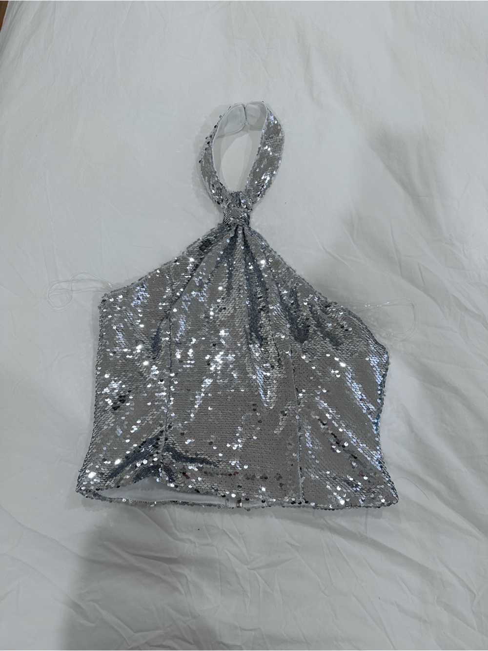 Fashion Nova Silver Sequin Halter Crop Top